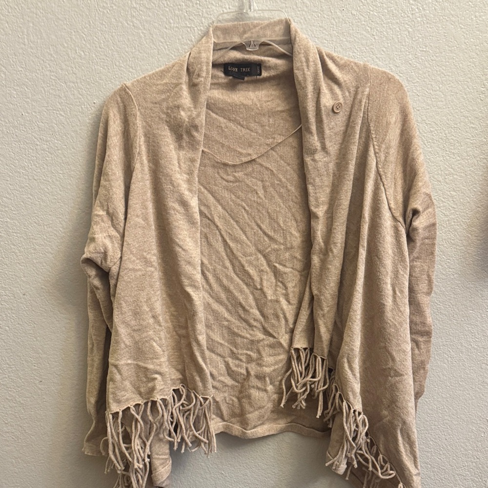Love Tree Women's Beige Fringe Cardigan